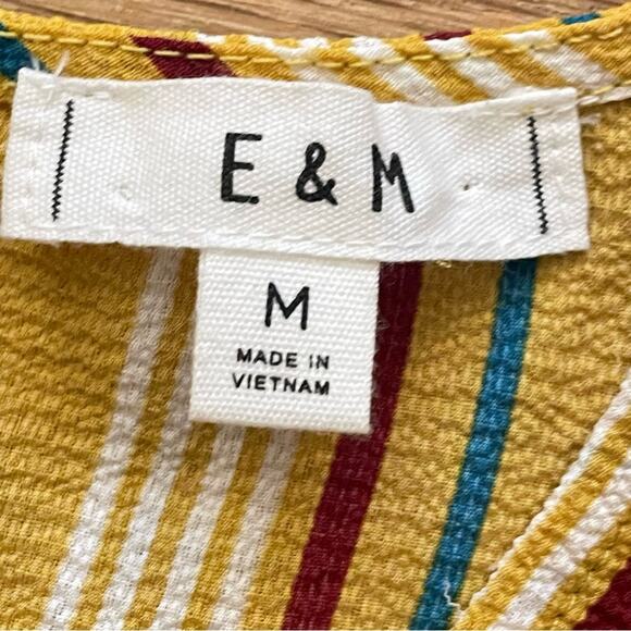 E & M gold striped romper shirt top size medium M B5 - Picture 3 of 5